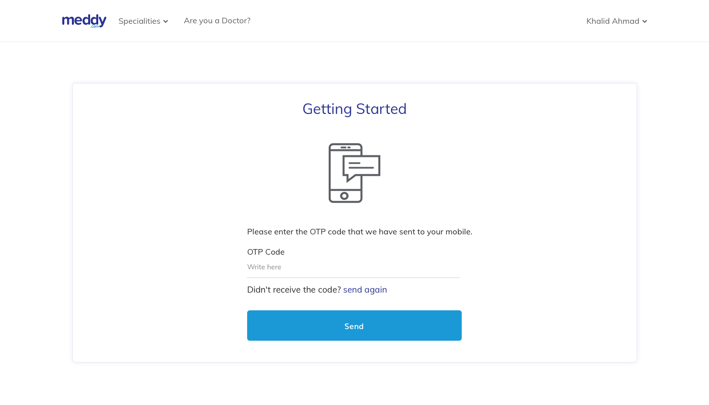 Check in one time code verification screen