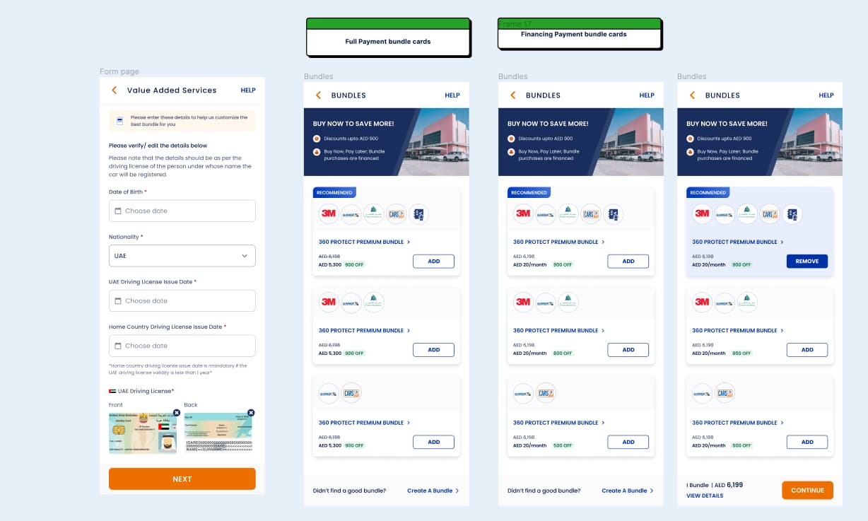 Redesigned value-added services screen