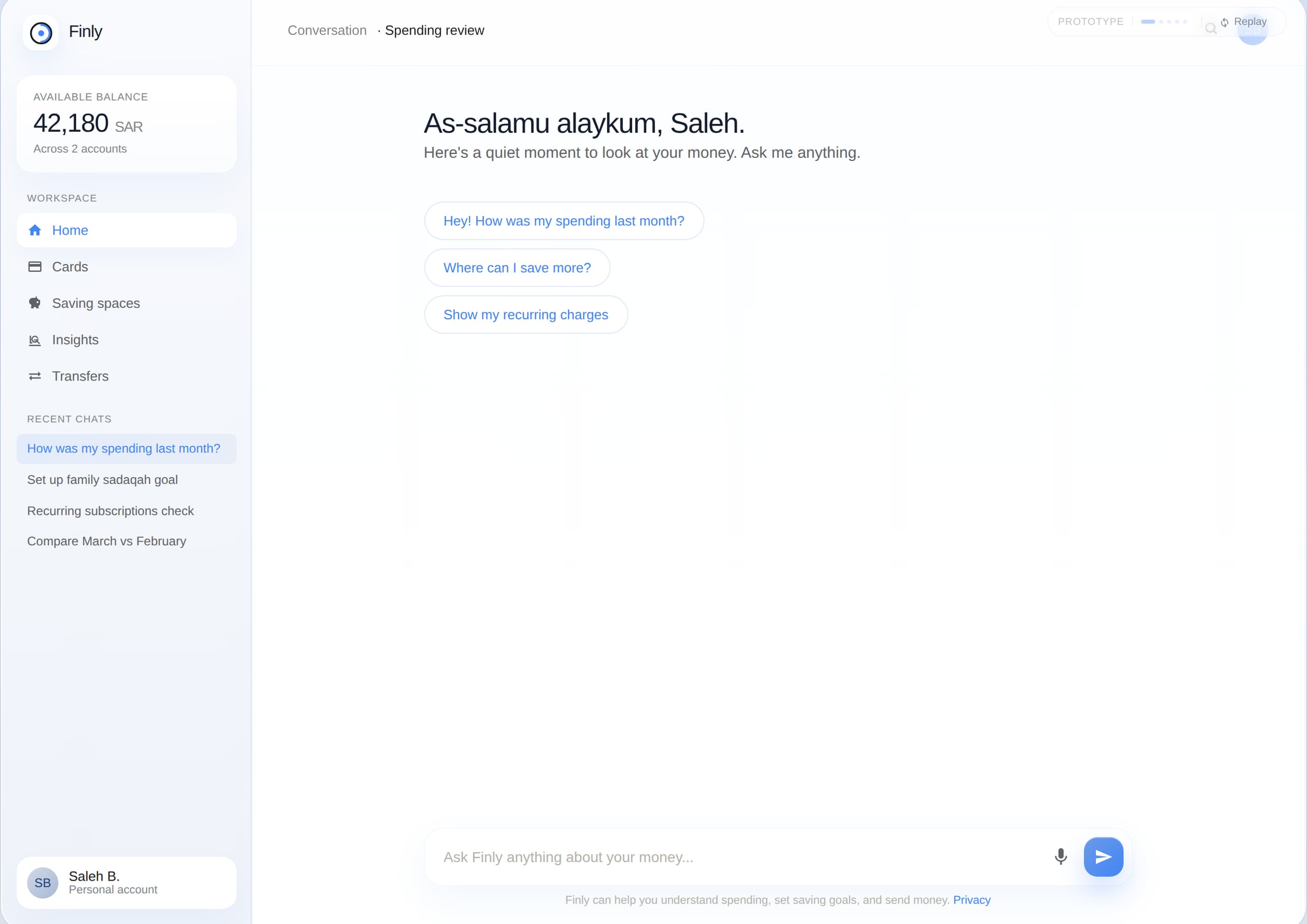 Calm conversational home screen
